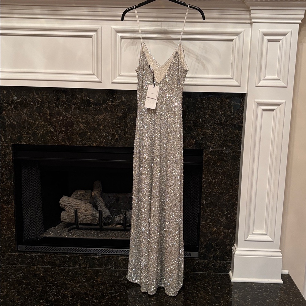 Zara long sequin silver v-neck midi dress sz.XS - Picture 12 of 13